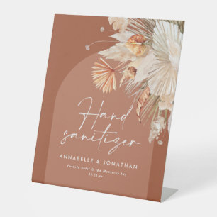 terracotta rustic hand sanitizer wedding pedestal sign