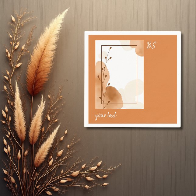 terracotta rustic minimal floral frame & monogram napkins (Creator Uploaded)