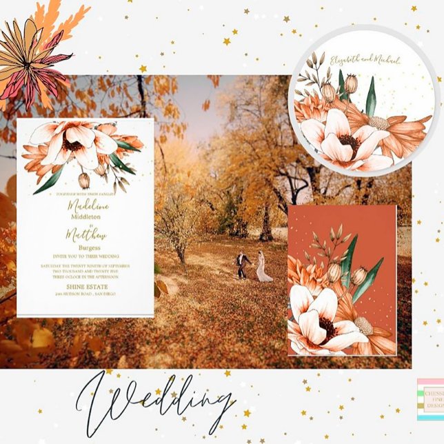 Terracotta Rustic Orange Floral Elegant Wedding Invitation (Creator Uploaded)