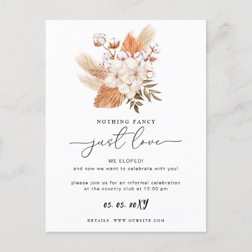 Terracotta Rustic Pampas Grass Wedding Reception C Postcard