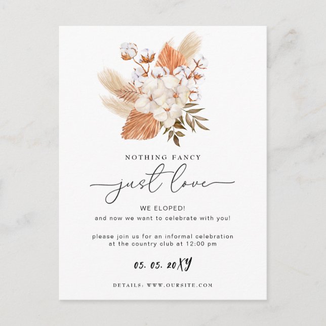 Terracotta Rustic Pampas Grass Wedding Reception C Postcard (Front)