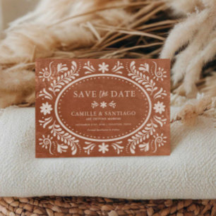 Terracotta Rustic Papel Picado Save the Date