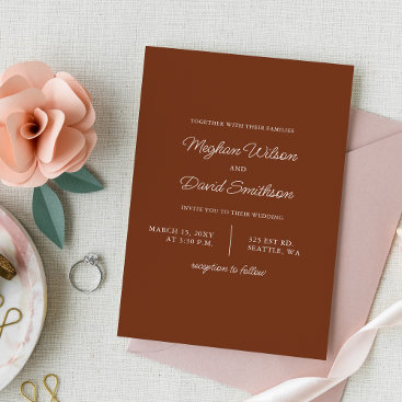 Terracotta Rustic Simple Modern Wedding  Invitation