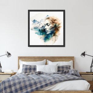 Terracotta rusty sage double exposure of woman framed art