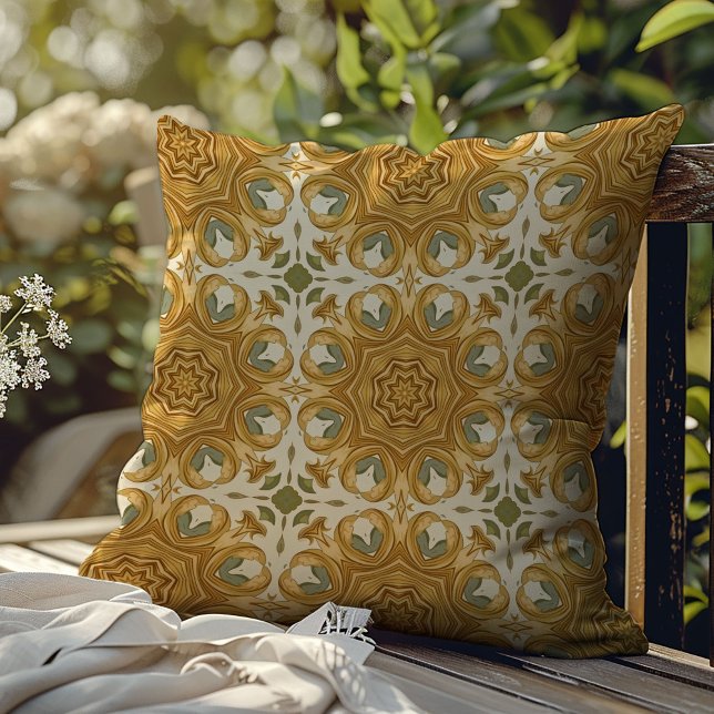 Terracotta sage art nouveau William Morris pattern Throw Pillow (Terracotta sage art nouveau William Morris pattern Throw Pillow)