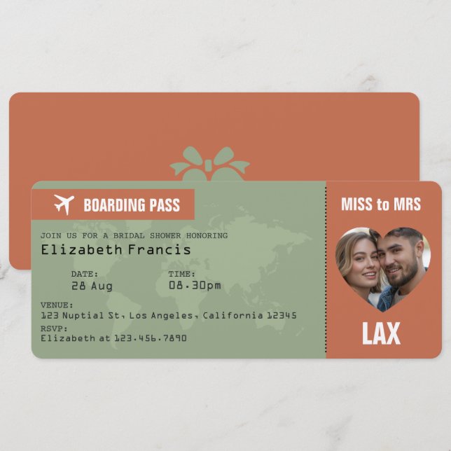 Terracotta & Sage Boarding Pass Bridal Shower Invitation (Front/Back)