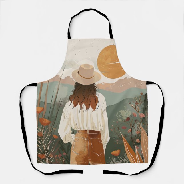 Terracotta Sage Boho Desert Valley Sunset Apron (Front)