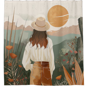 Terracotta Sage Boho Desert Valley Sunset Shower Curtain