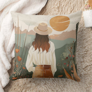 Terracotta Sage Boho Desert Valley Sunset Throw Pillow