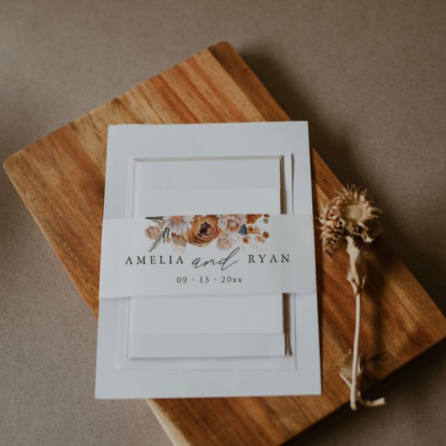 Terracotta Sage Boho Floral Invitation Belly Band (Creator Uploaded)