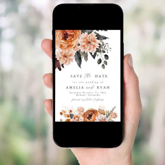 Terracotta Sage Boho Floral Save The Date Invitation (Front Digital)