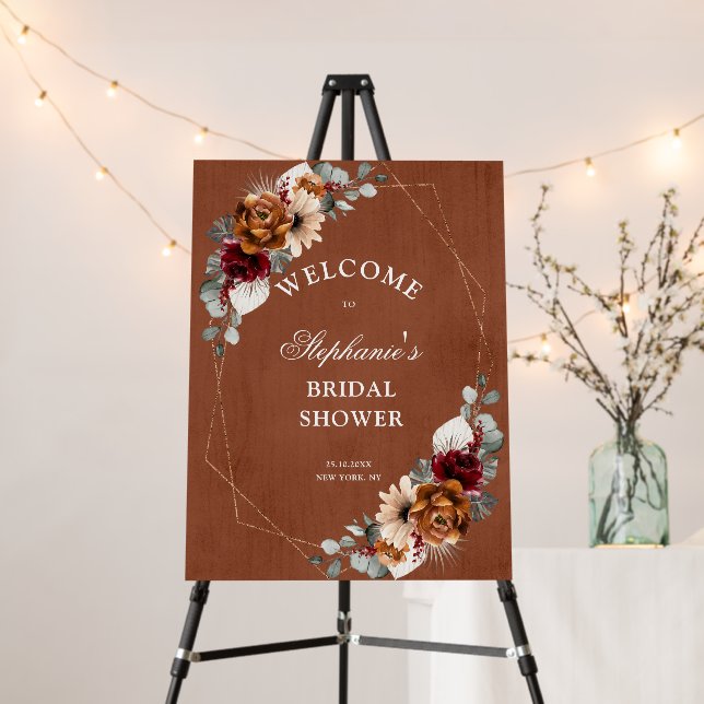 Terracotta Sage Burgundy Bridal Shower Welcome Foa Foam Board (In Situ (Stand))