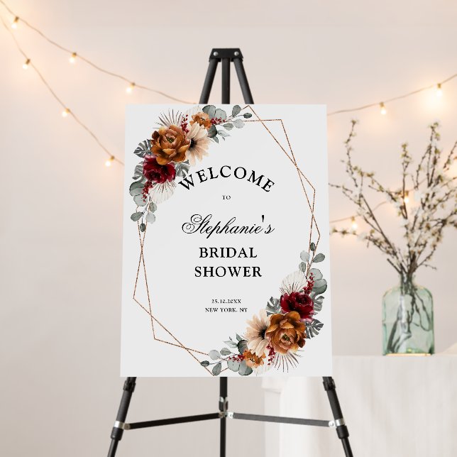 Terracotta Sage Burgundy Bridal Shower Welcome Foam Board (In Situ (Stand))