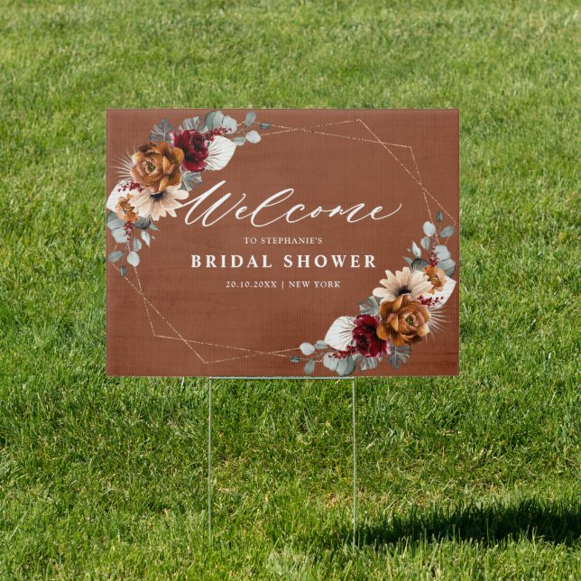 Terracotta Sage Burgundy Bridal Shower Welcome Sig Sign (Insitu)