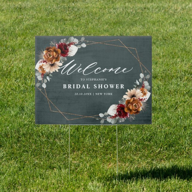 Terracotta Sage Burgundy Bridal Shower Welcome Sig Sign (Insitu)