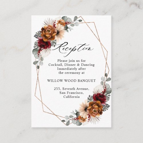 Terracotta Sage Burgundy Floral Geometric Wedding Enclosure Card