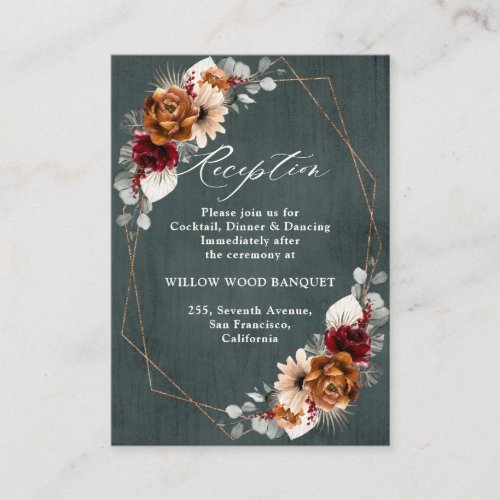 Terracotta Sage Burgundy Floral Geometric Wedding  Enclosure Card