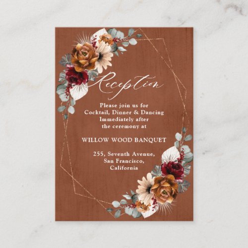 Terracotta Sage Burgundy Floral Geometric Wedding  Enclosure Card