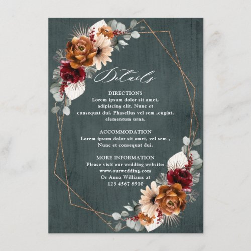 Terracotta Sage Burgundy Floral Geometric Wedding  Enclosure Card