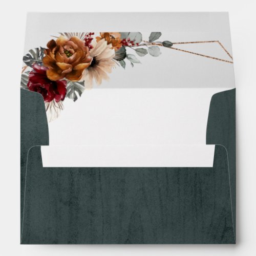 Terracotta Sage Burgundy Floral Geometric Wedding  Envelope