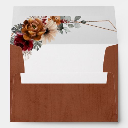 Terracotta Sage Burgundy Floral Geometric Wedding Envelope