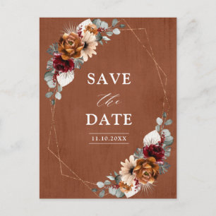 Terracotta Sage Burgundy Floral Geometric Wedding Postcard