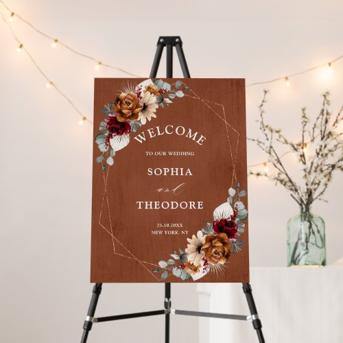 Terracotta Sage Burgundy Geometric Wedding Welcome Foam Board