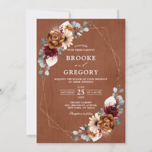 Terracotta Sage Burgundy Greenery Geometric Weddin Invitation