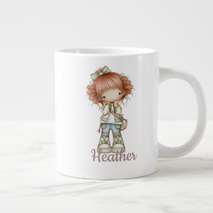 Terracotta Sage Cute Cottagecore Girl Personalized Giant Coffee Mug