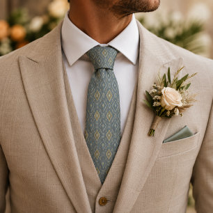 Terracotta & Sage Green Art Deco Elegant Geometric Neck Tie