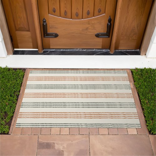 Terracotta Sage Green Boho Stripe   Doormat