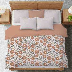Terracotta Sage Green Botanical Floral Wildflower Duvet Cover