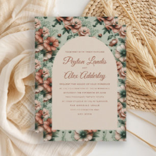 Terracotta Sage Green Floral Arch Wedding Invitation