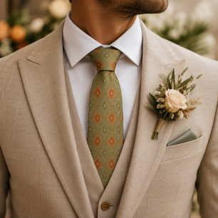 Terracotta & Sage Green Geometric Neck Tie