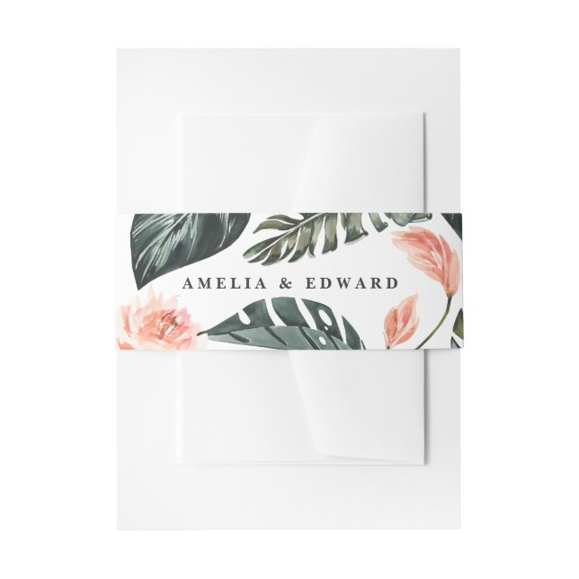 Terracotta sage green leaf foliage wedding invitation belly band (Front Example)