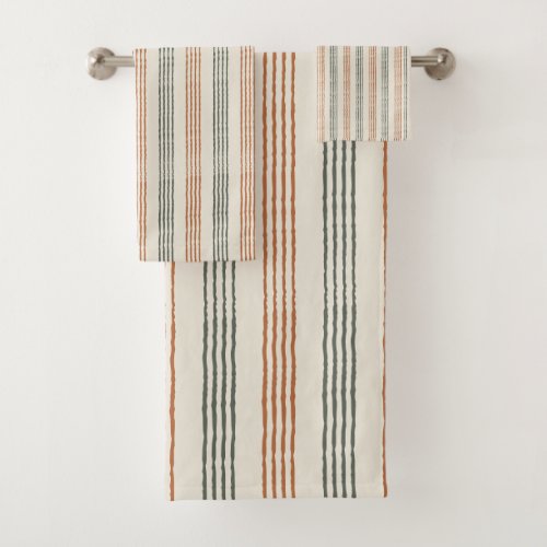 Terracotta Sage Green Modern Simple Boho Bath Towel Set