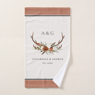 Terracotta sage green stag antler floral elegant bath towel set