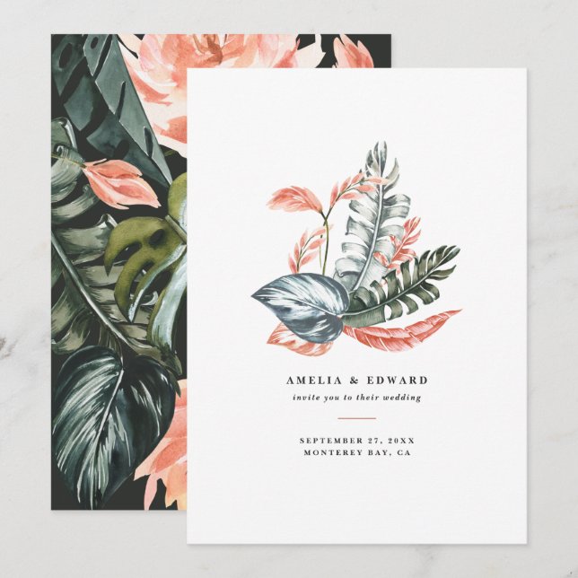 Terracotta sage green tropical foliage wedding (Front/Back)