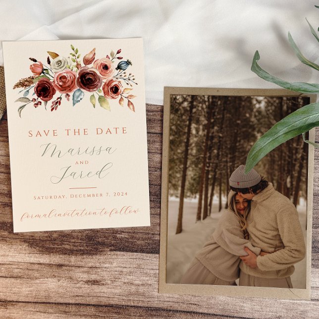  Terracotta Sage Green Wedding Floral Photo Save The Date (Creator Uploaded)