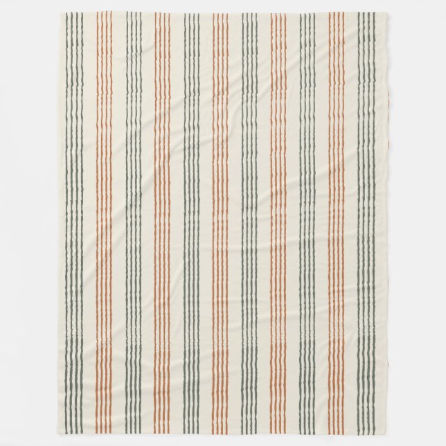 Terracotta Sage Modern Minimalist Stripe Boho  Fleece Blanket (Front)