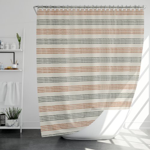 Terracotta Sage Modern Minimalist Stripe Boho  Shower Curtain