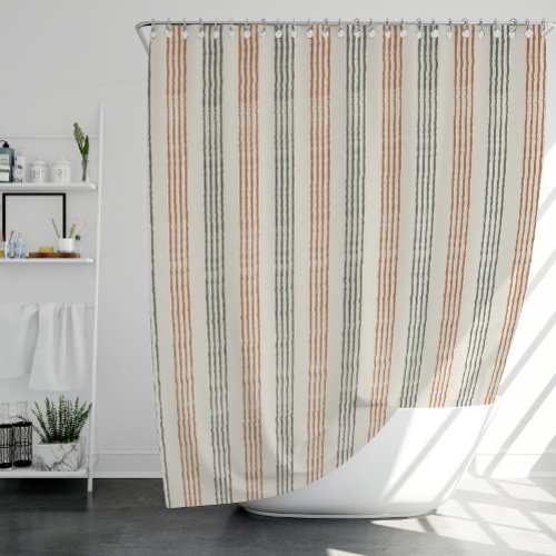 Terracotta Sage Modern Stripe Boho  Shower Curtain