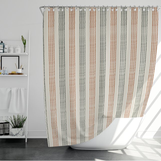 Terracotta Sage Modern Stripe Boho  Shower Curtain (Terracotta Sage Modern Stripe Boho Shower Curtain)