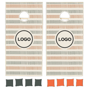 Terracotta Sage Modern Stripe Business Logo  Cornhole Set