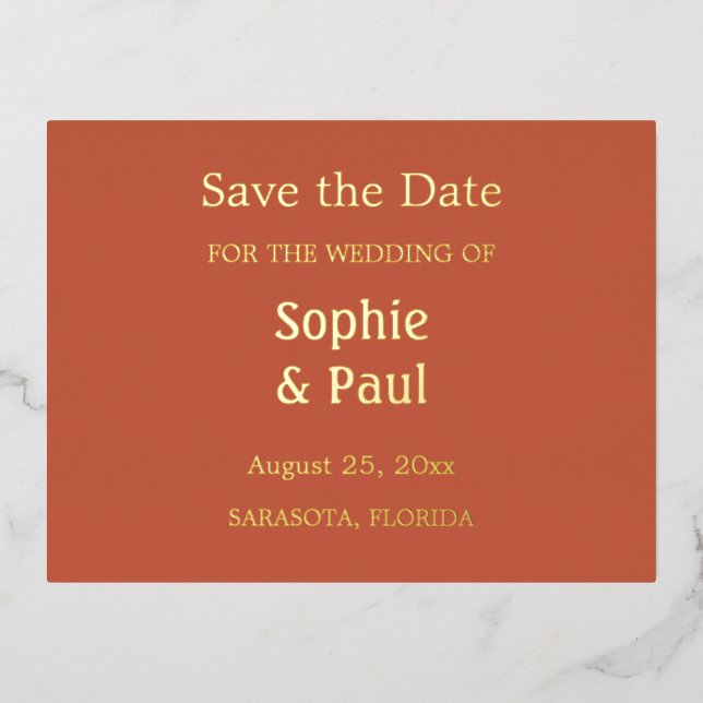 Terracotta Save the Date Foil Invitation Postcard (Front)