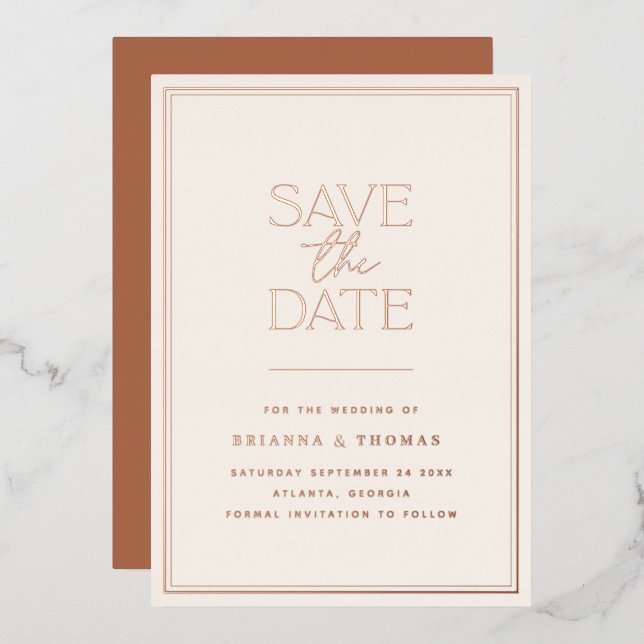 Terracotta Save The Date Rose Gold  Foil Invitation (Front/Back)