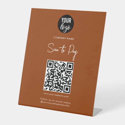 Terracotta Scan to Pay QR Code Social Media  Pedestal Sign