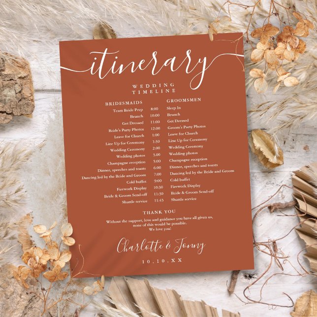 Terracotta Schedule Wedding Itinerary Timeline (Terracotta Schedule Wedding Itinerary Timeline)