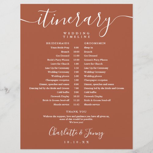 Terracotta Schedule Wedding Itinerary Timeline