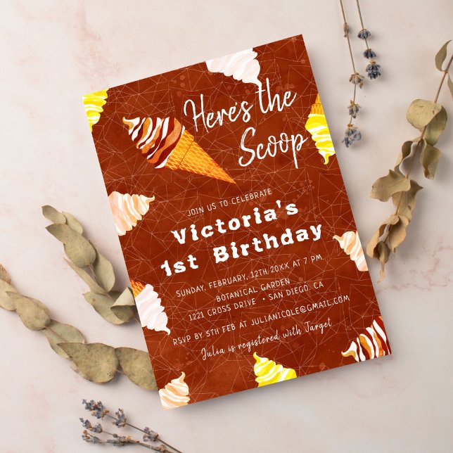 Terracotta Scoop Ice-Cream Cake Photo Birthday Invitation (Creator Uploaded)